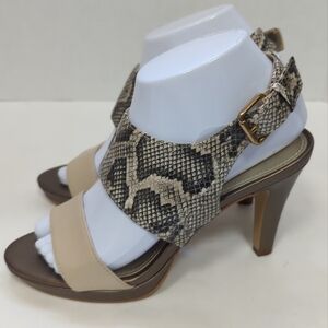 Anne Klein Woman Sz 6.5 M Open Toe Sling Back Sandal Heels Faux Leather Reptile